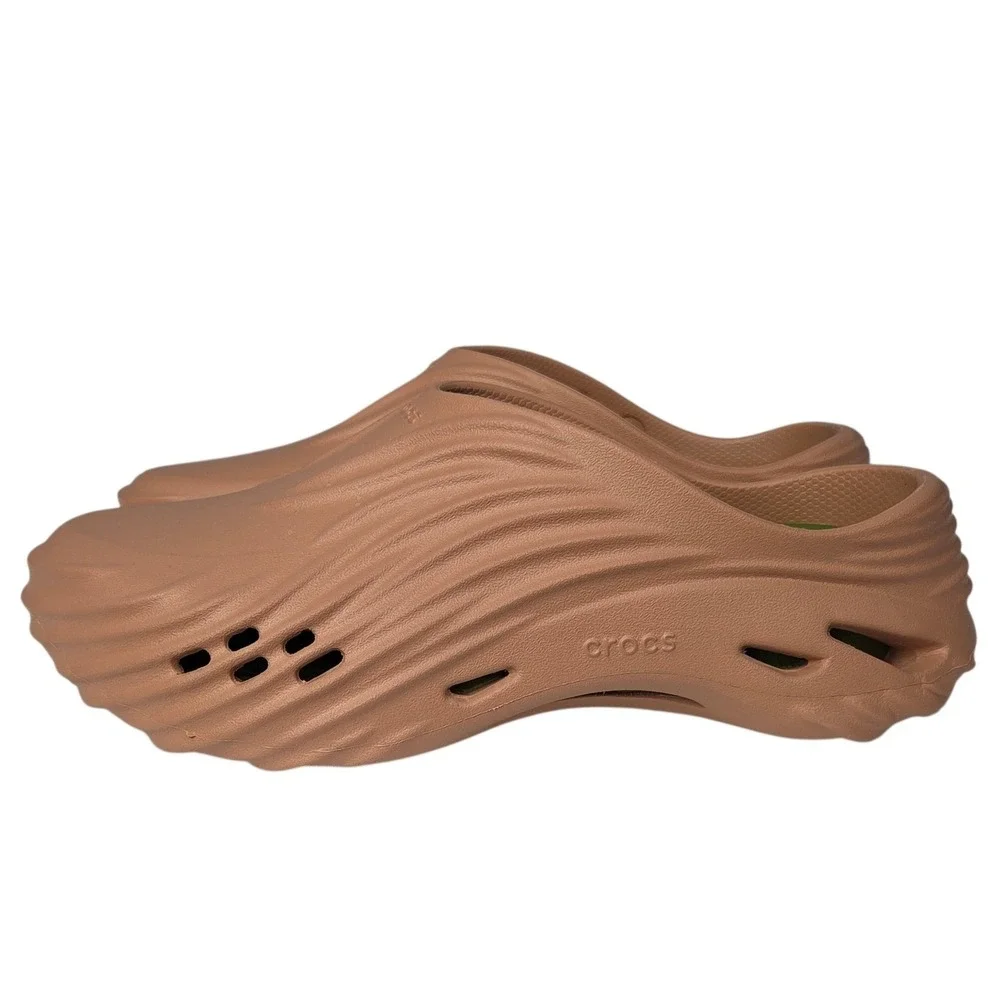 Crocs Echo‎ Wave Clog Mens 10 Women 12 Cork Brown Wavy Slip On Rubber Sandal NEW